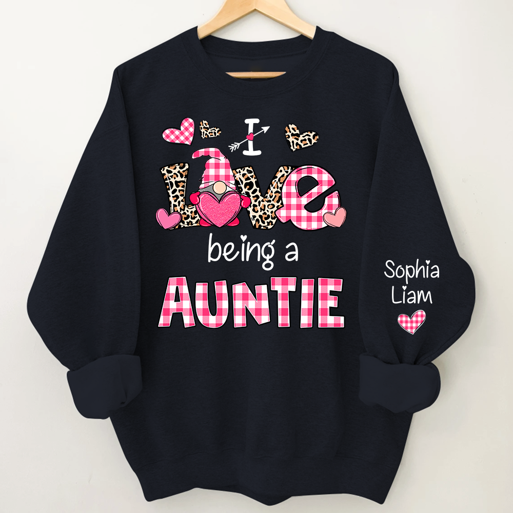 Personalized I Love Being an Auntie Sweatshirt with Kids Names, Valentine Inspired Family Clothing