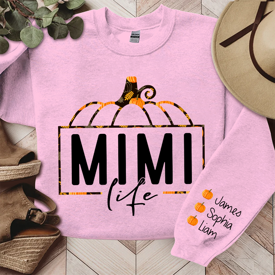 Mimi Life Pumpkin Fall Autumn Sweatshirt, Custom Mimi & Kids, Grandma Gift TH Sweatshirt