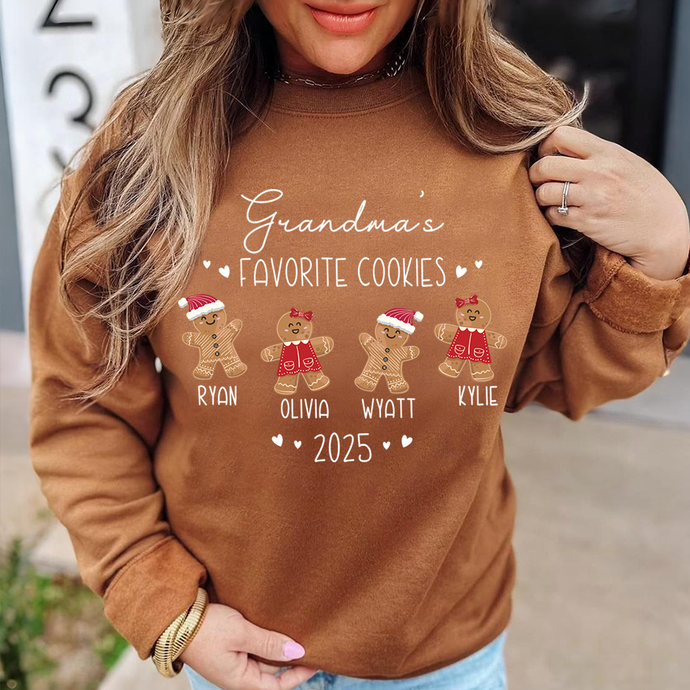 Personalized Grandma’s Favorite Cookies Sweatshirt, Custom Gingerbread Kids Names