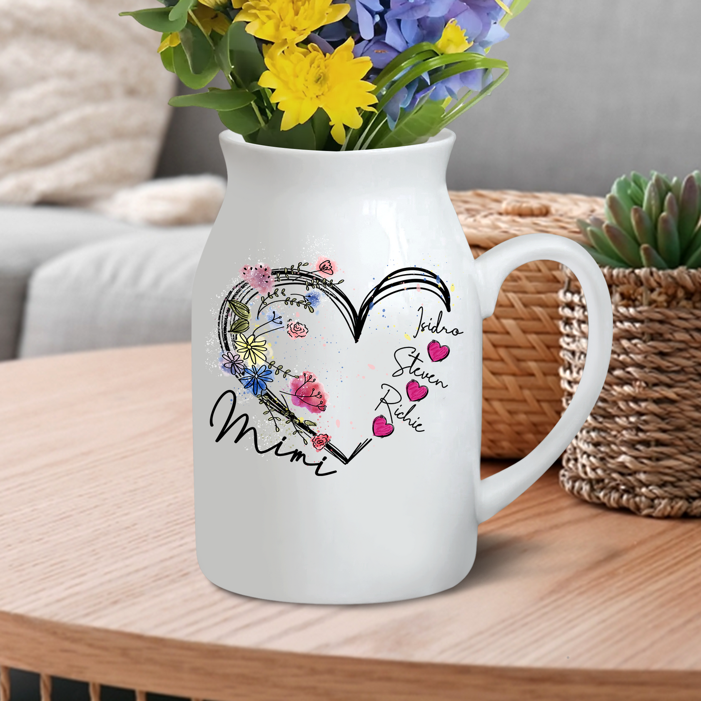 Spring Flower Heart Gift For Grandma And Kids - Custom Home Decoration Flower Vase According To Family Requirements - Warm Gift For Mother's Day, Ceramic Flower Vase