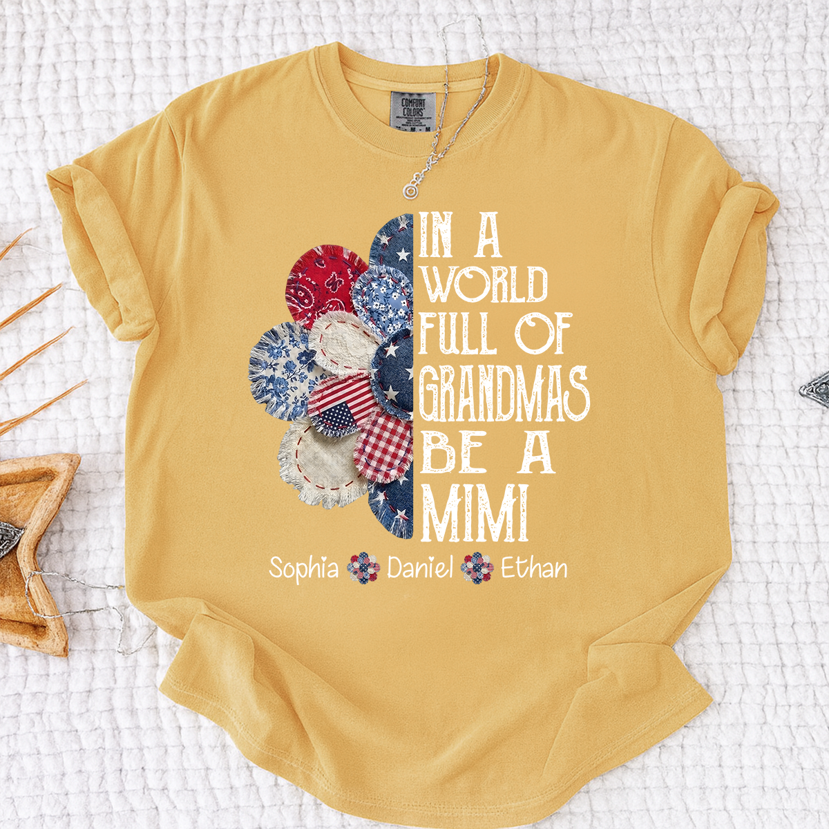 Comfort Colors In a World Full of Grandmas Be a Mimi T Shirt, Custom Family Shirt with Kids Names, Ideal for Mother's Day and Patriotic Events