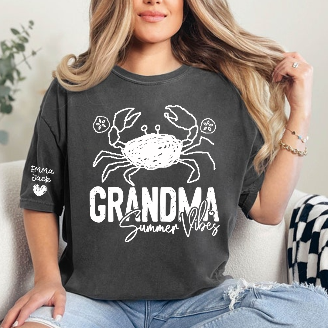 Funny Grandma Beach Shirt, Summer Vibes Crab Graphic Tee, Coastal Grandma Apparel