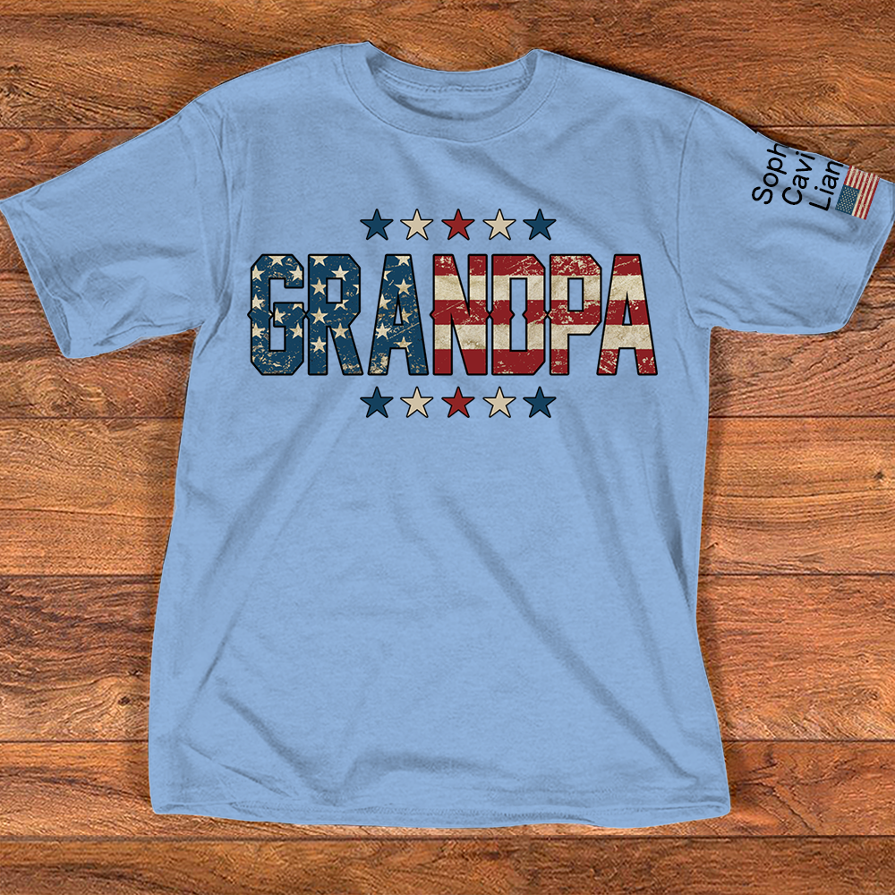 Grandpa Patriotic Shirt, Personalized Grandpa T-Shirt with American Flag Design and Custom Names
