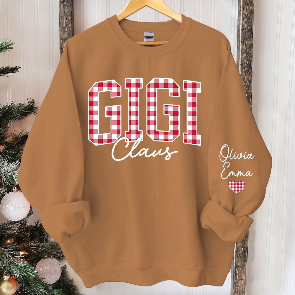Custom Gigi Claus Red Caro Christmas With Kids Sweatshirt
