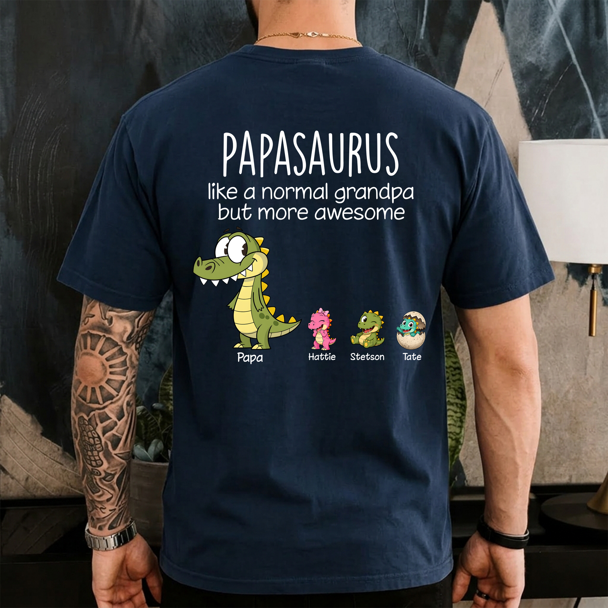 Personalized Papa Dinosaur Shirt with Custom Kids Names,Printed On The Back