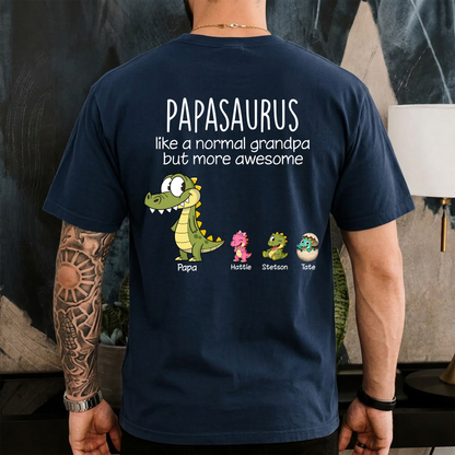 Personalized Papa Dinosaur Shirt with Custom Kids Names,Printed On The Back