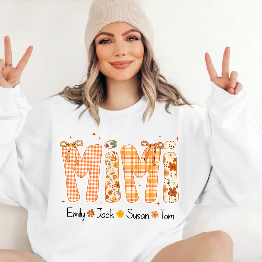Custom Grandma Name, Preppy Floral Fall Mimi Bundle For Gift Mimi And Kids