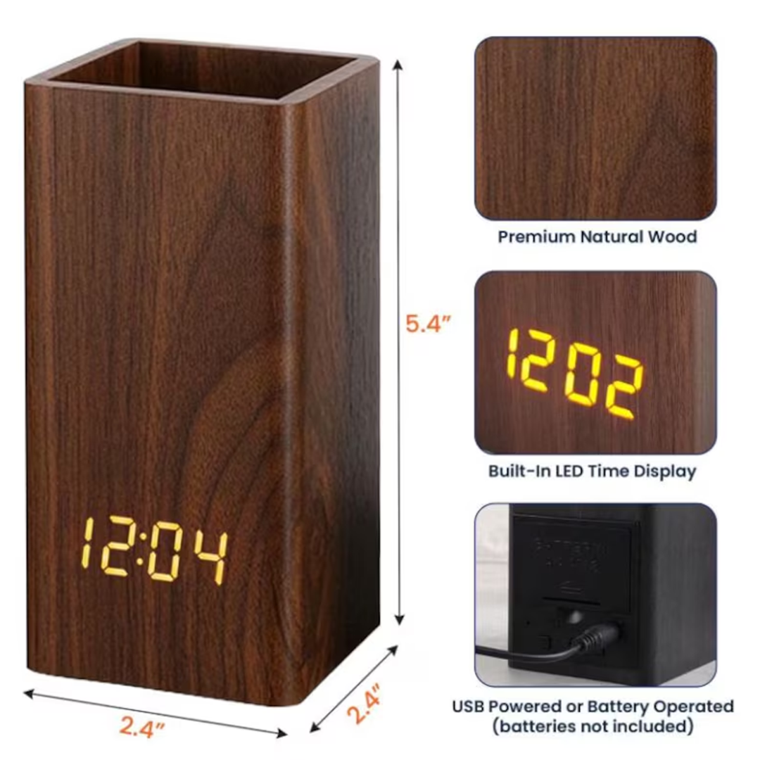 Teacher Pen Holder With Clock, Personalized Wooden Desk Organizer, Back To School Gift For Teacher, Classroom Supplies Decor