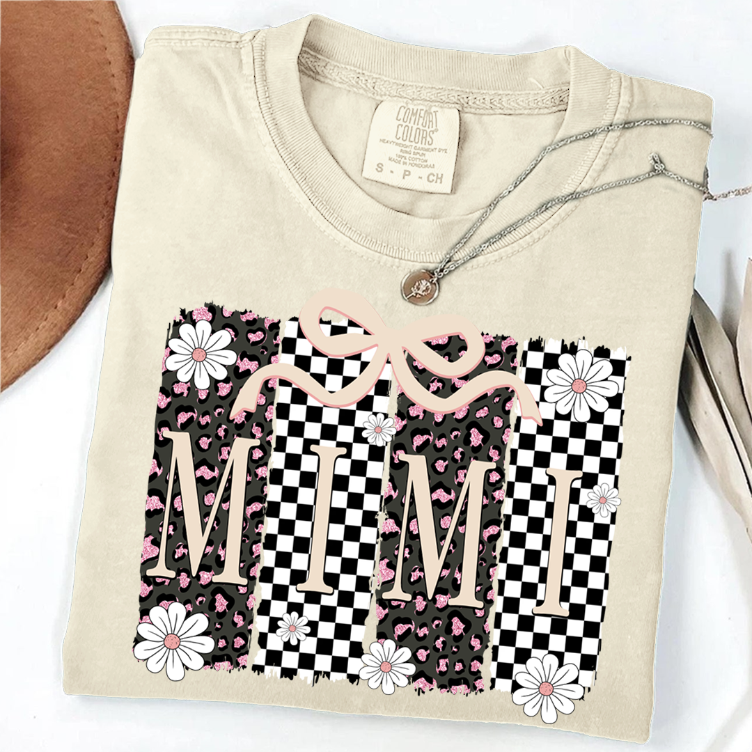 Comfort Colors® Mimi Graphic Tee, Retro Checkered Daisy Print Shirt for Grandma