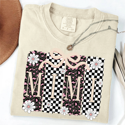 Comfort Colors® Mimi Graphic Tee, Retro Checkered Daisy Print Shirt for Grandma