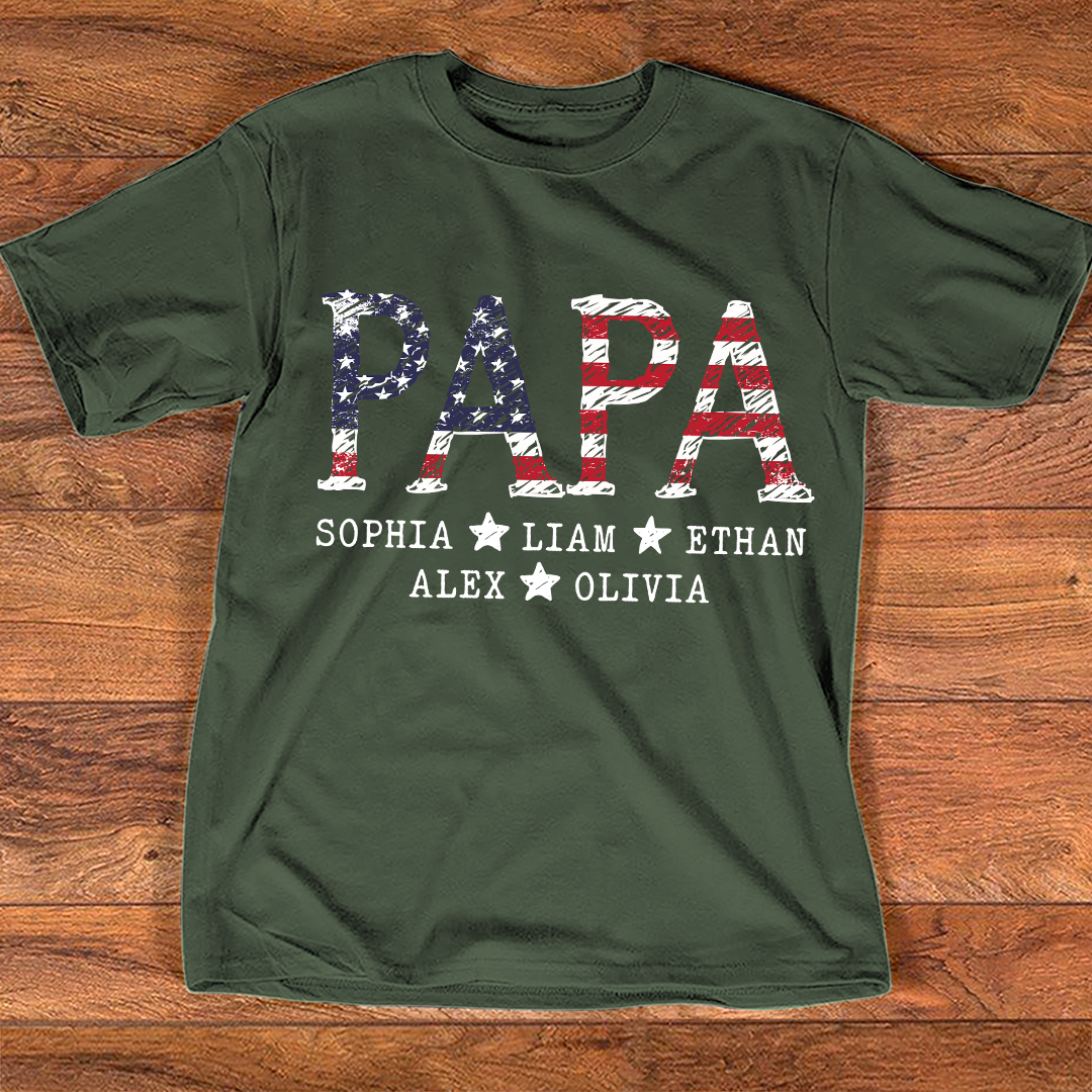 Personalized Papa 4th July Independence Day American Flag T-Shirt, Patriotic gift for grandpa And Kids