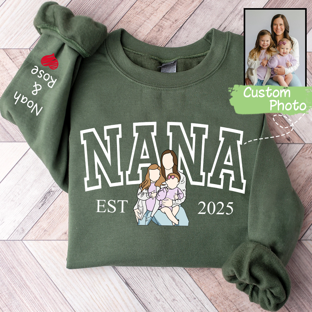 Custom Photo Portrait, Custom Nana And Kids For Family Gifts
