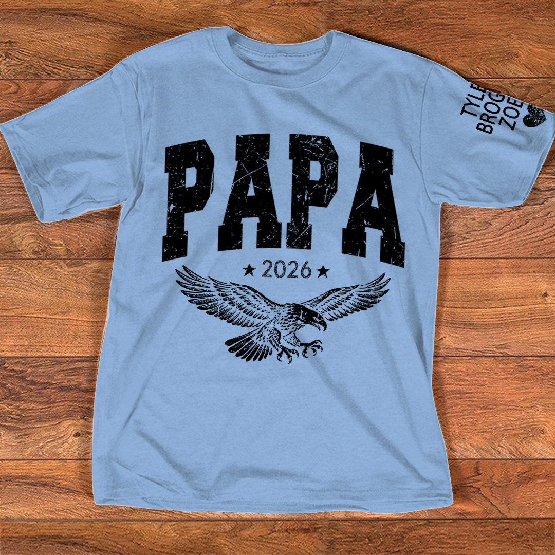 Custom Papa T-Shirt, Personalized Distressed Patriotic Eagle Design Father's Day Tee