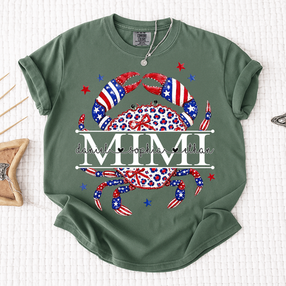 Comfort Colors® Patriotic Mimi Crab Shirt for Grandmother, Personalized 4th of July American Flag Tee