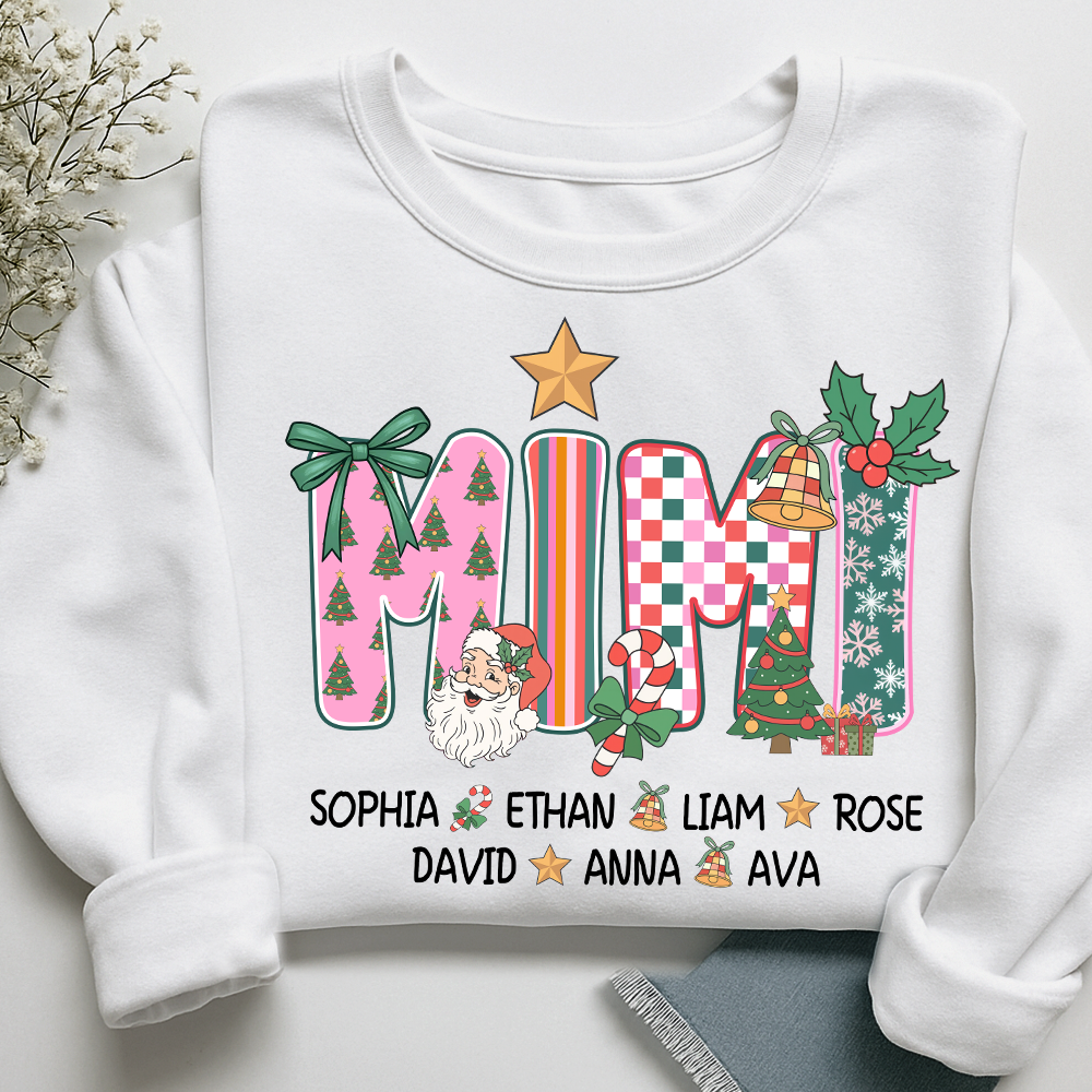Christmas Grandma Sweatshirt with Custom Kids’ Names, Cozy Holiday Gift