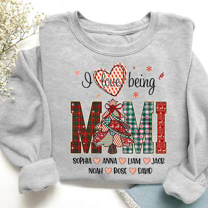 Personalized I Love Being Mimi Christmas Sweatshirt, Customized Gifts for Grandma and Grandchild