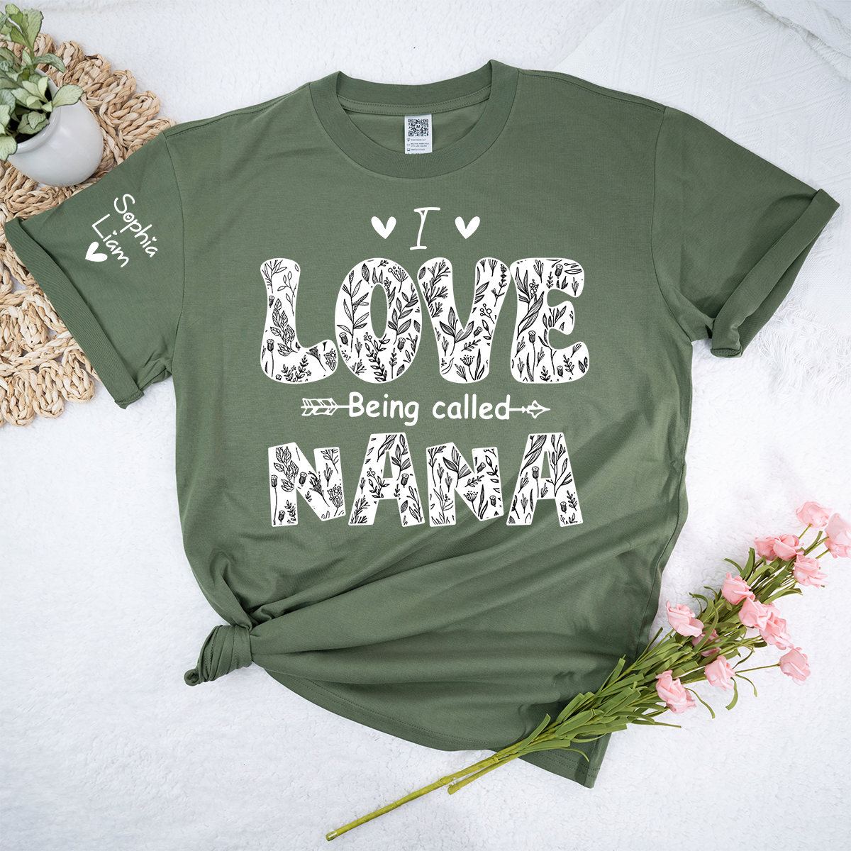 I Love Being Called Nana Shirt, Personalized Nana T Shirt with Kids Names on Sleeve, Cute Grandma Gift, Mothers Day Apparel