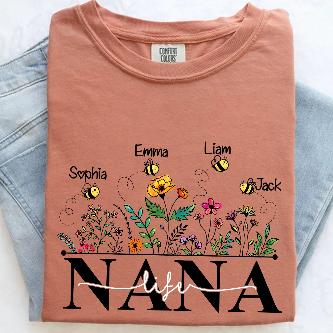 Comfort Colors® Nana Life Wildflower And Bee Kids T-Shirt, Gift For Grandma T-Shirt