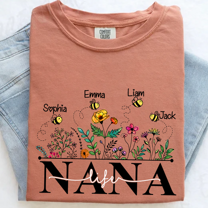 Comfort Colors® Nana Life Wildflower And Bee Kids T-Shirt, Gift For Grandma T-Shirt