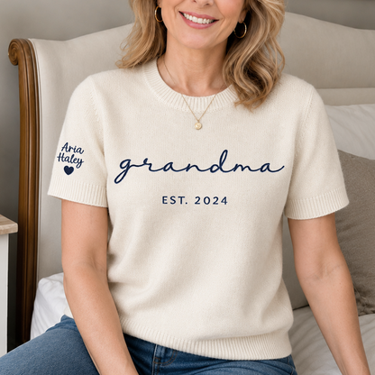 Custom Embroidered Grandma Knit Sweater – Personalized EST. 2026 Crewneck with Sleeve Names