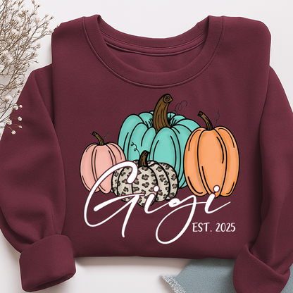 Personalized Gigi Pumkins Sweatshirt, Gifts for Grandma and Grandchild
