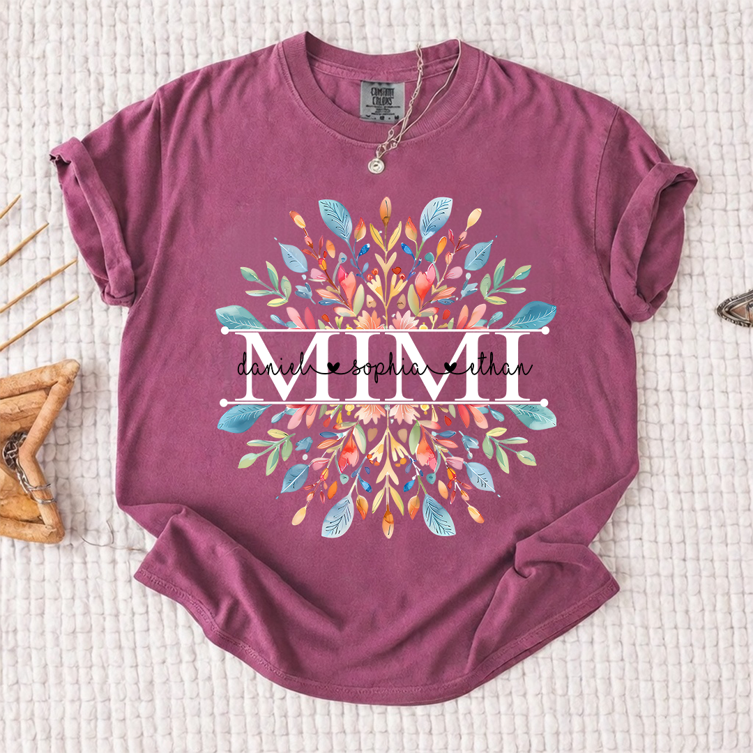 Comfort Colors Personalized Mimi Shirt with Floral Design – Custom Family Name Shirt for Grandma