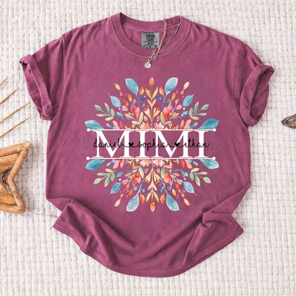 Comfort Colors Personalized Mimi Shirt with Floral Design – Custom Family Name Shirt for Grandma