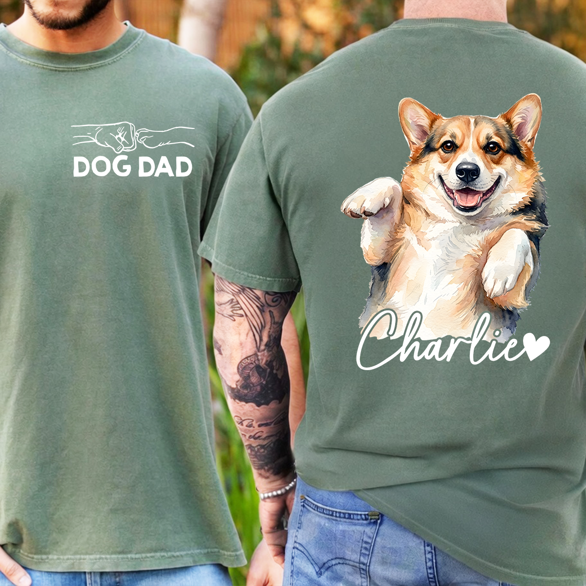 Custom Dog Dad Shirt, Personalized Pet Portrait T Shirt with Dog Name, Gift for Dog Owners and Pet Lovers