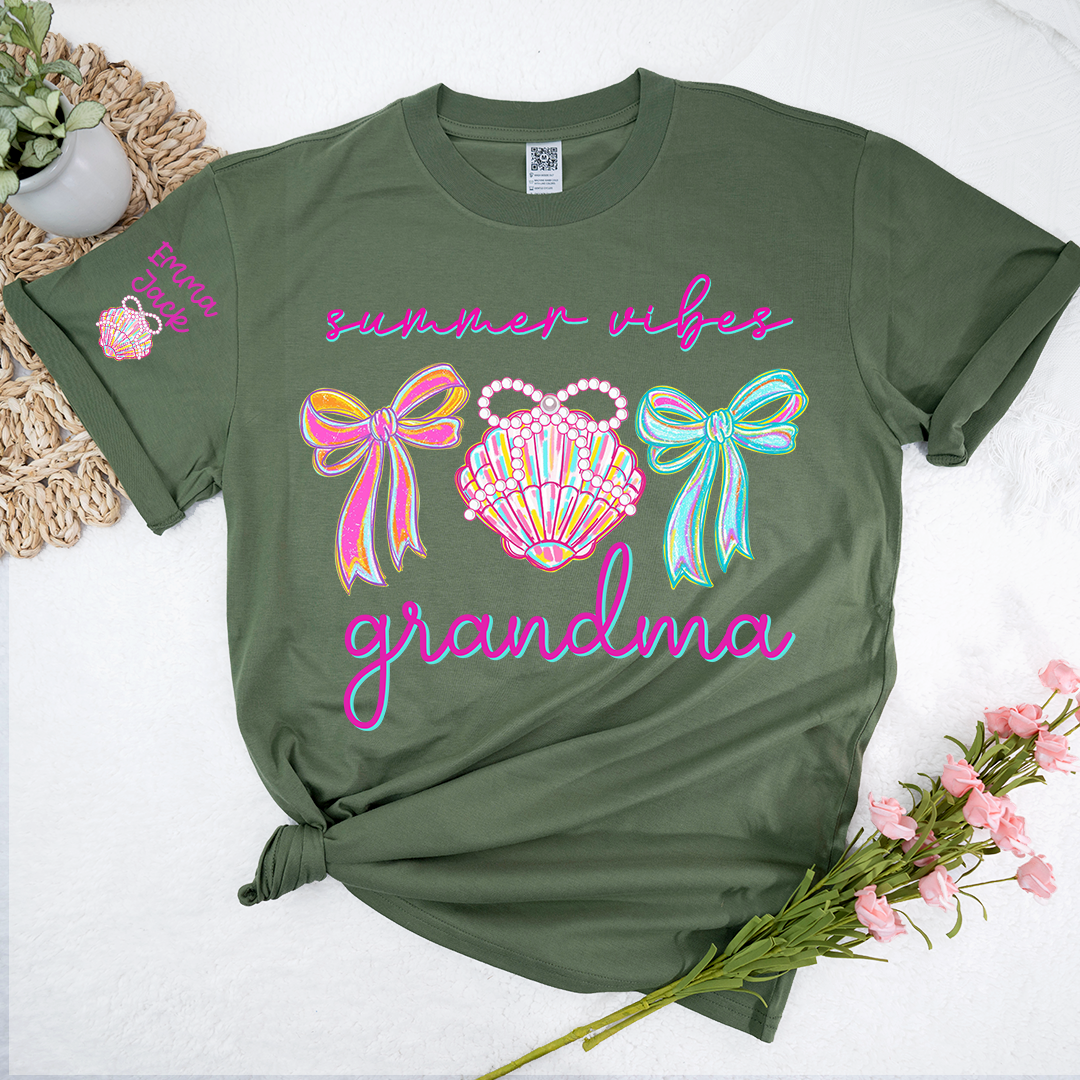 Colorful Bow and Shell Grandma T-Shirt Perfect for Summer Outfits