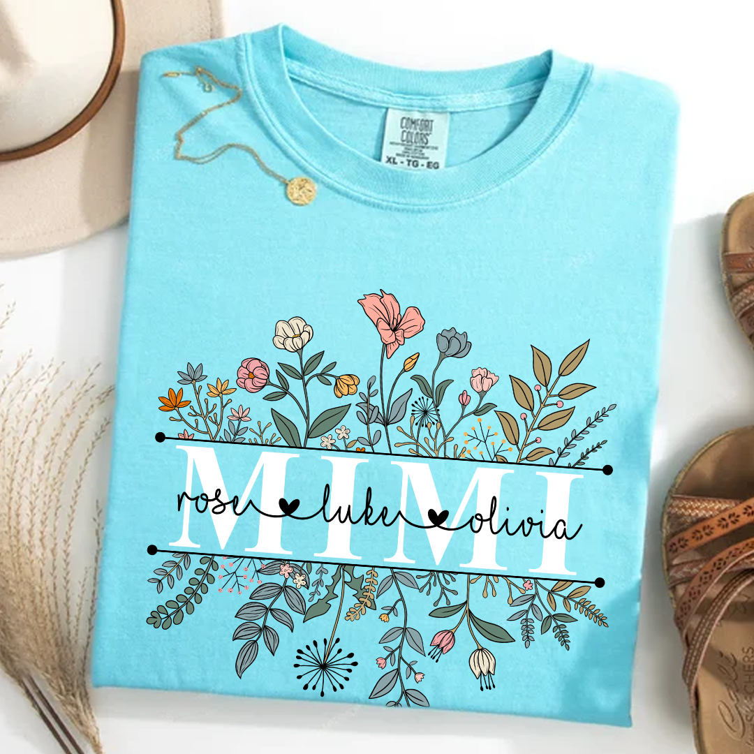Comfort Colors® Mimi Wildflower Retro T-Shirt, Custom Grandma With Grandkids Shirt
