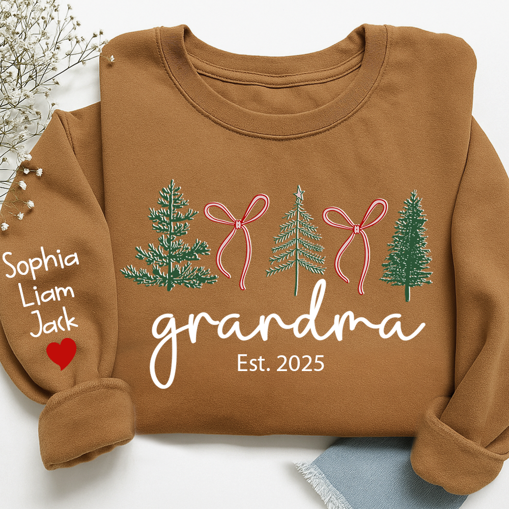 Personalized Grandma Christmas Sweatshirt, Custom Tree Design with Kids Names
