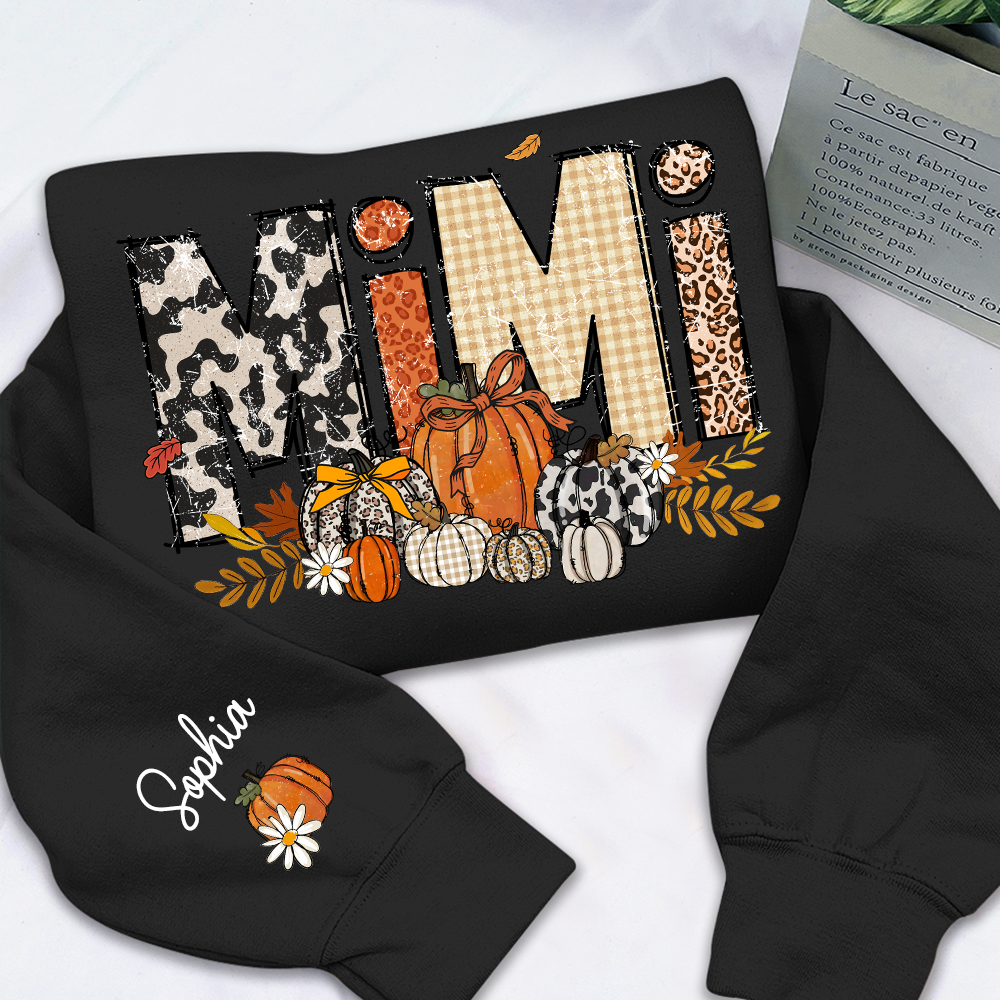 Preppy Fall Mimi Custom Grandma Pumkin Sweatshirt, Personalized For Grandma And Kids