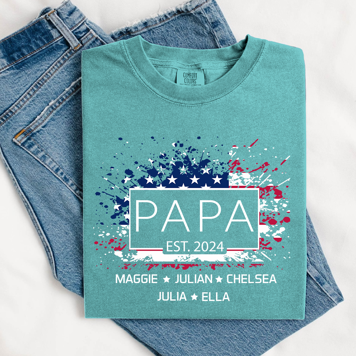 Comfort Colors® Papa Est Flag USA T-Shirt, Fathers Day Gift for Grandpa Shirt