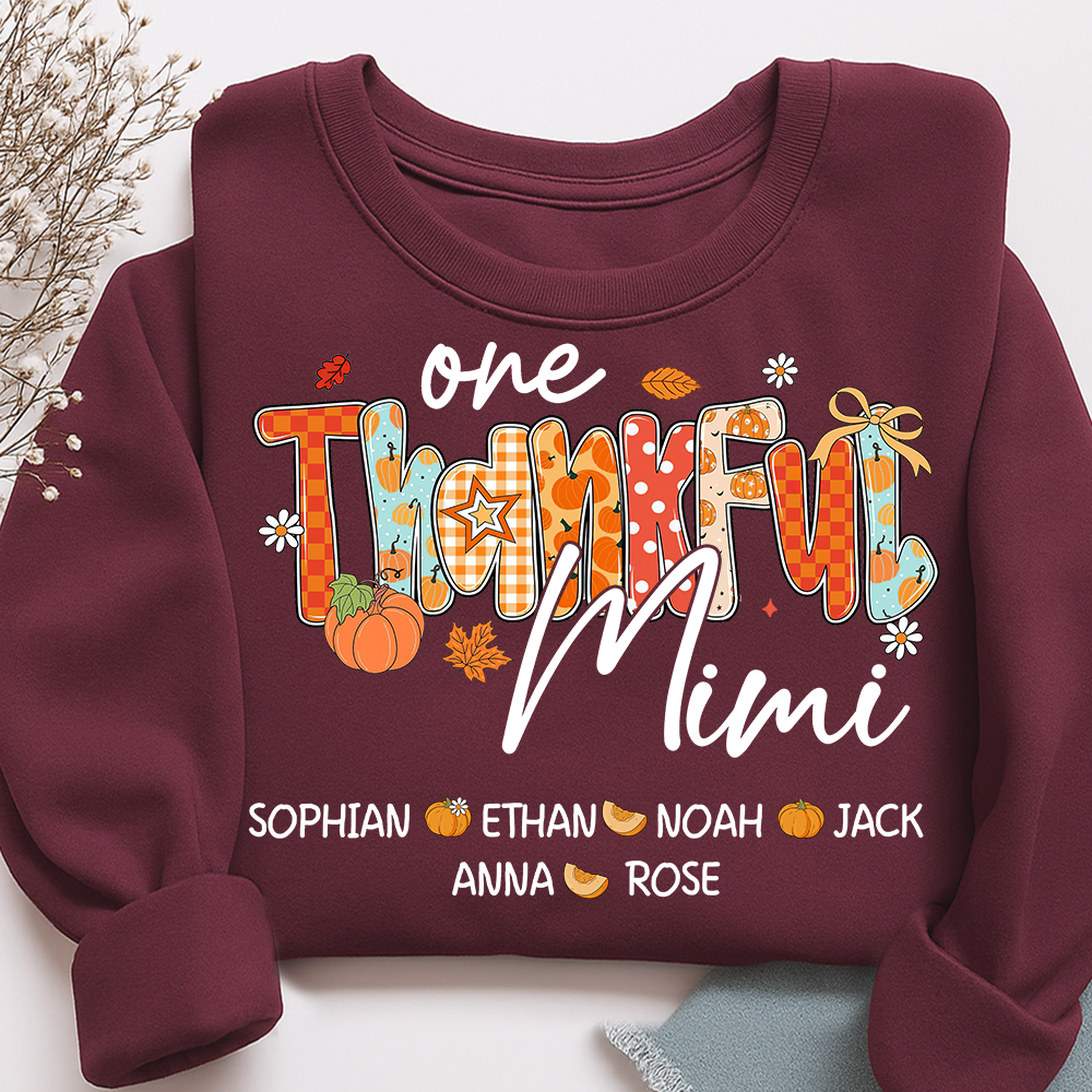 One Thankful Mimi Sweatshirt, Custom Gifts for Grandma and Grandchild Pumkins