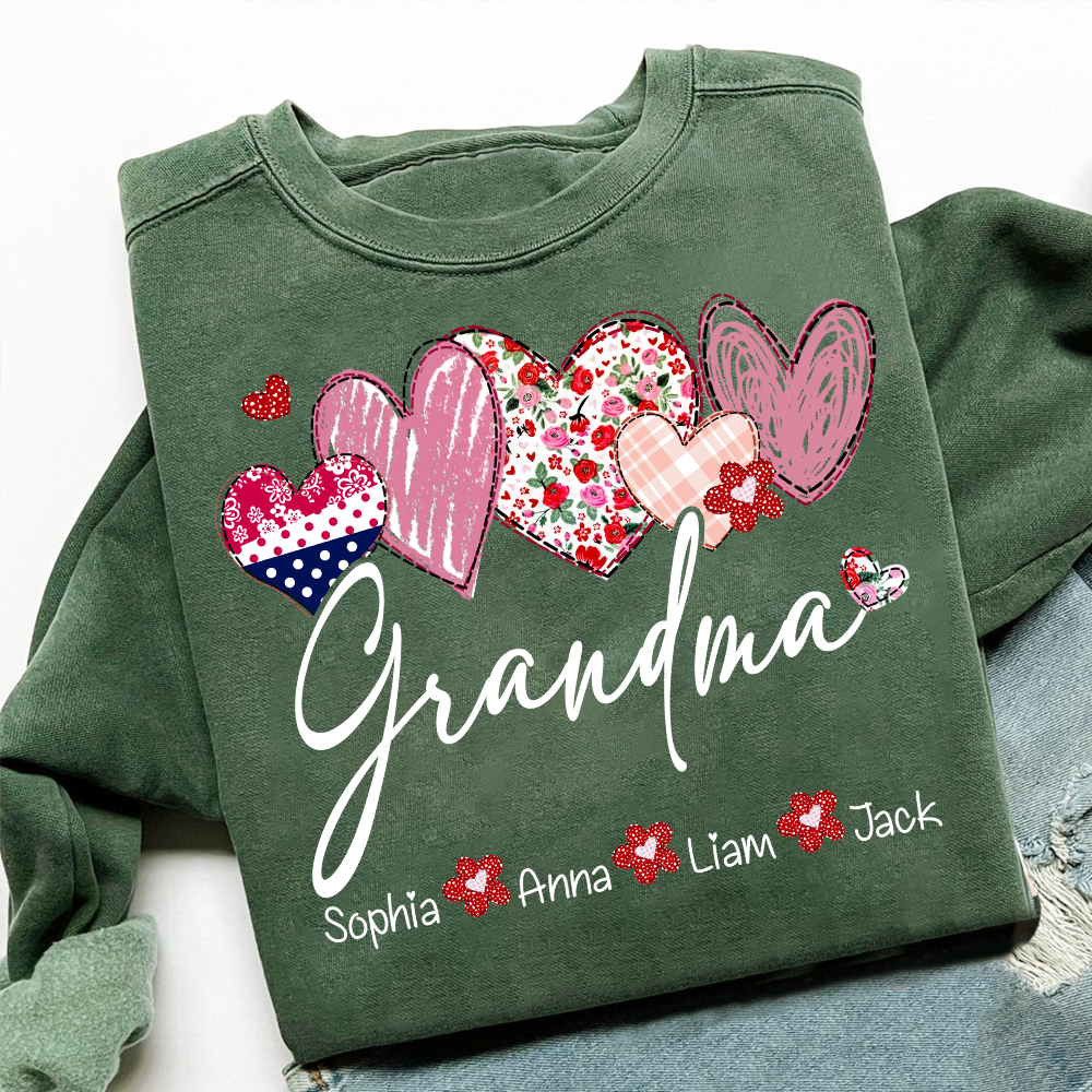 Custom Grandma Pullover, Heart Graphic Sweatshirt for Grandma And Kids