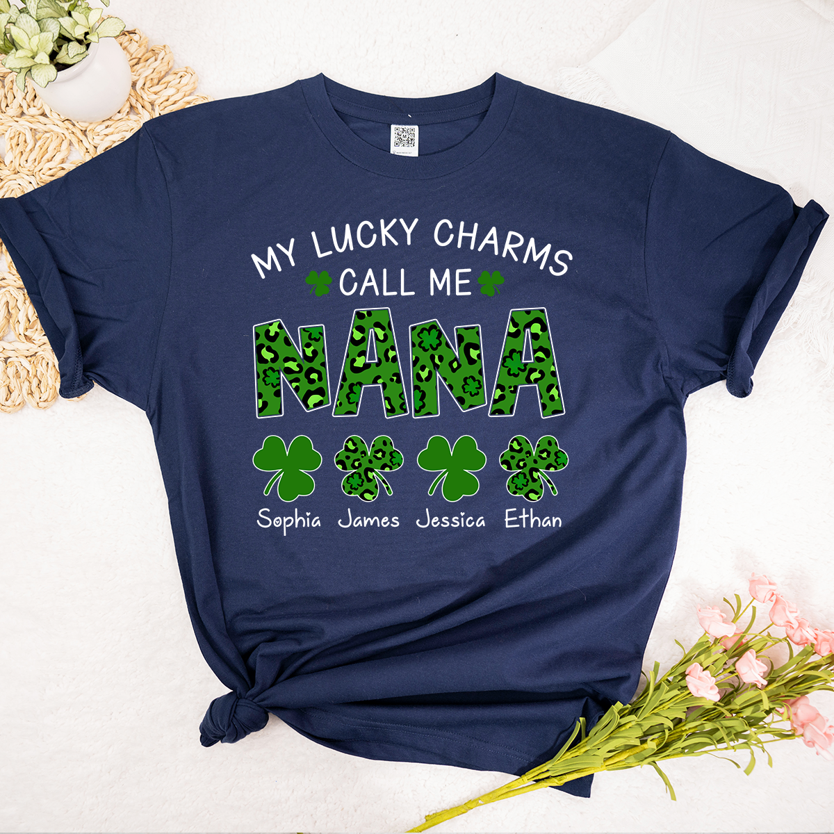My Lucky Charms Call Me Nana Personalized Shirt, Custom Grandma Name Shirt With Kids Names, St Patrick’s Day Irish Theme Gift