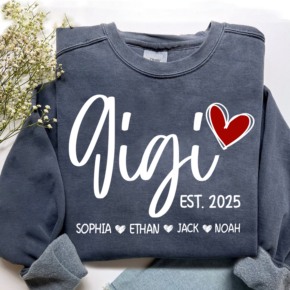 Personalized Gigi Heart Sweatshirt, Custom Gifts for Grandma And Kids