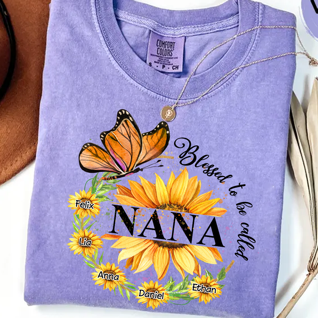 Comfort Colors® Blessed Nana Sunflower Butterfly T-Shirt, Gift For Grandma T-Shirt
