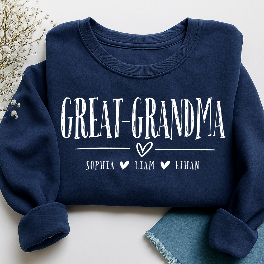 Personalized Great-Grandma Heart Sweatshirt, Customized Gifts for Grandma and Kids