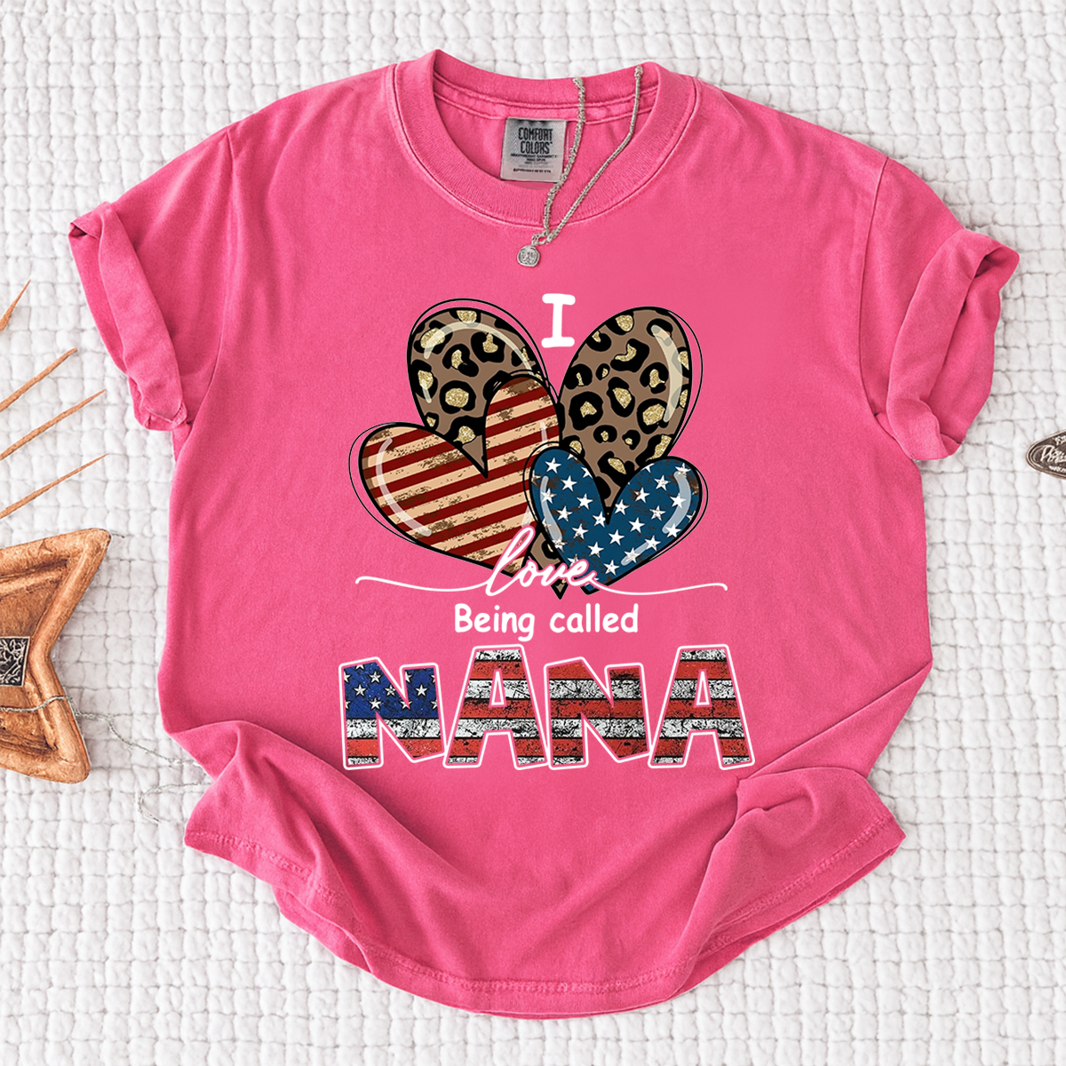 Comfort Colors® I Love Being Called Nana American Flag Heart Shirt, For Gift Grandma