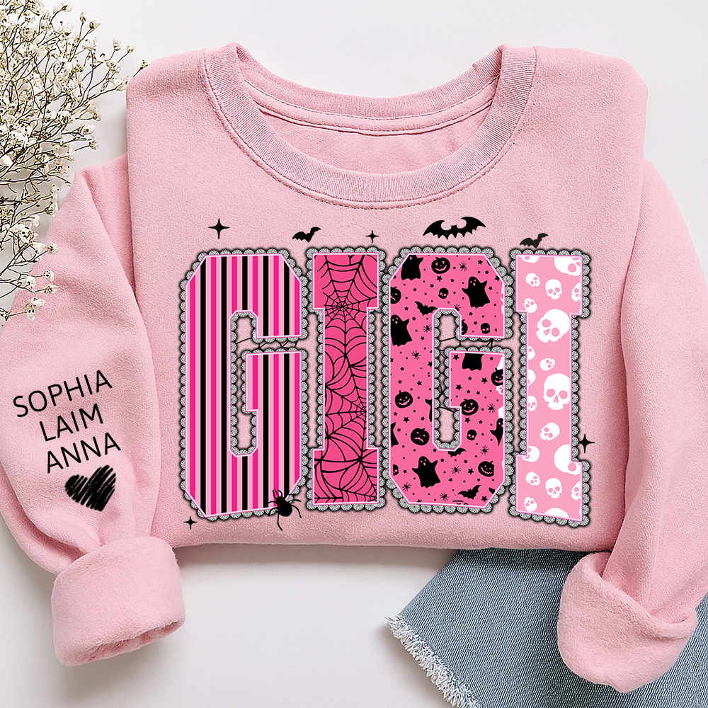Playful Halloween Style, Pink Custom Gigi Halloween Gifts for Grandma and Kids