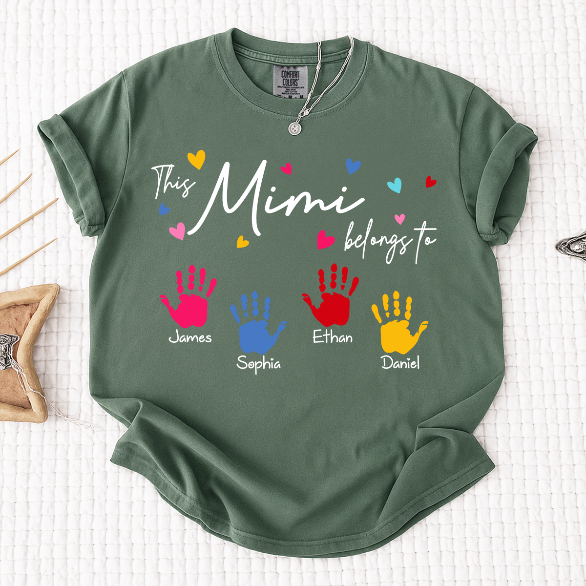 Comfort Colors® This Mimi Belongs To Shirt, Personalized Name Mimi Tee, Colorful Handprint Design, Custom Family Gift for Grandma