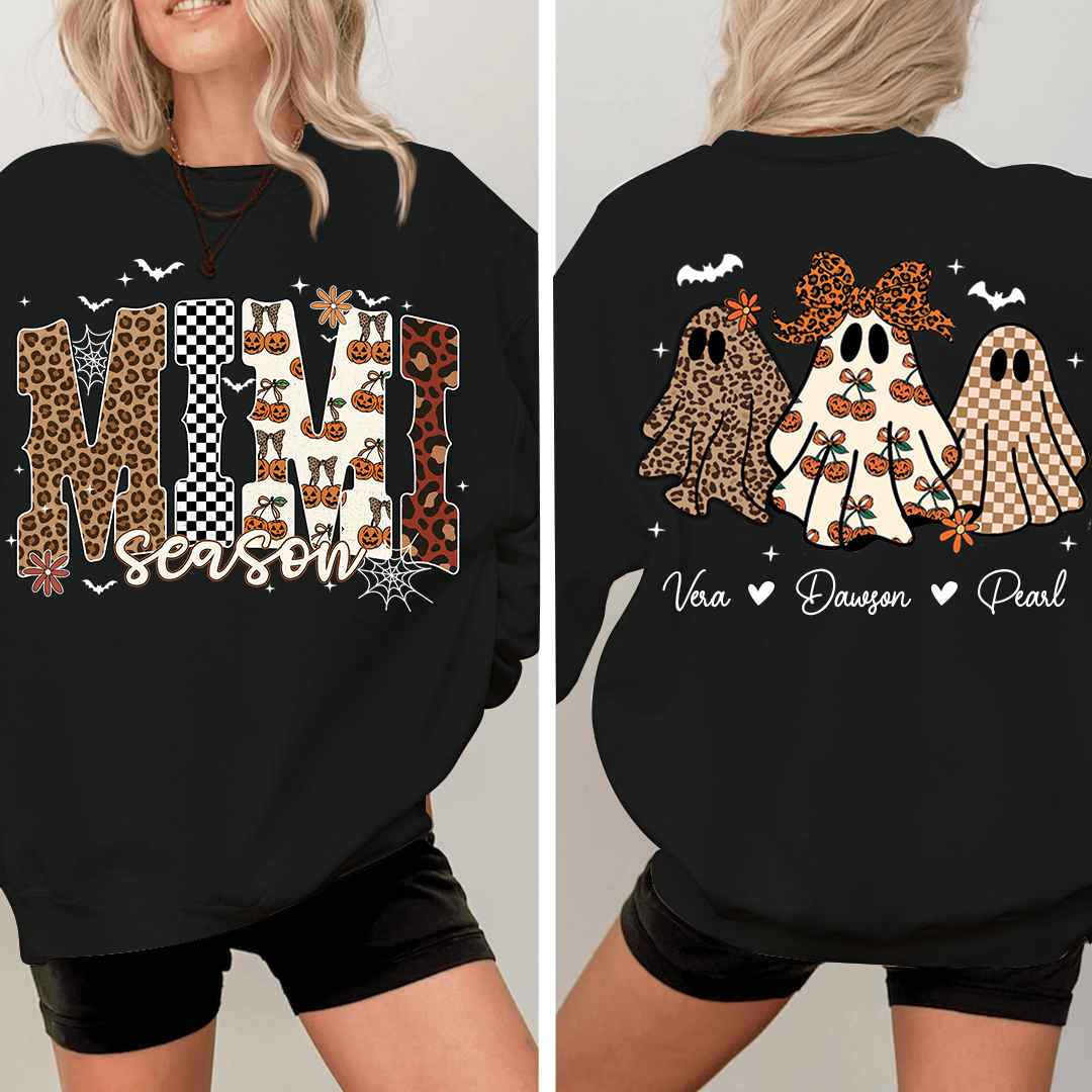 Mimi Season Halloween Sweatshirt, Custom Ghosts with Grandkids Names