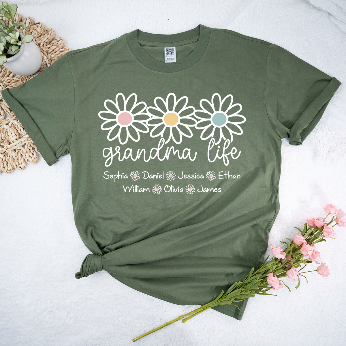 Personalized Grandma Life Shirt with Grandkids Names, Custom Daisy Grandma T-Shirt, Gift for Grandma