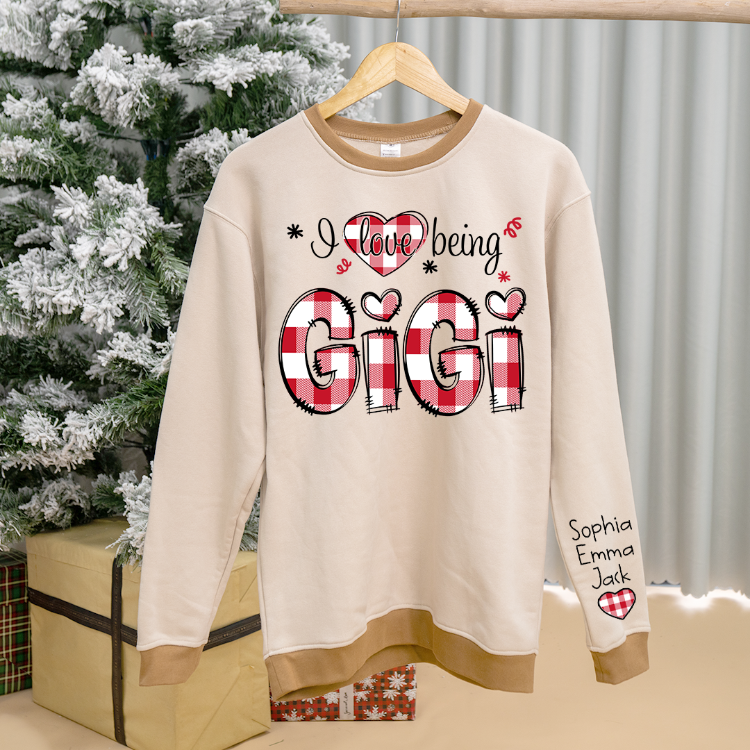 Custom 'I Love Being Gigi' Christmas & Valentine Gift for Grandmothers - Personalized Names - Cozy Holiday Shirt for Gigi Sweatshirt Mix