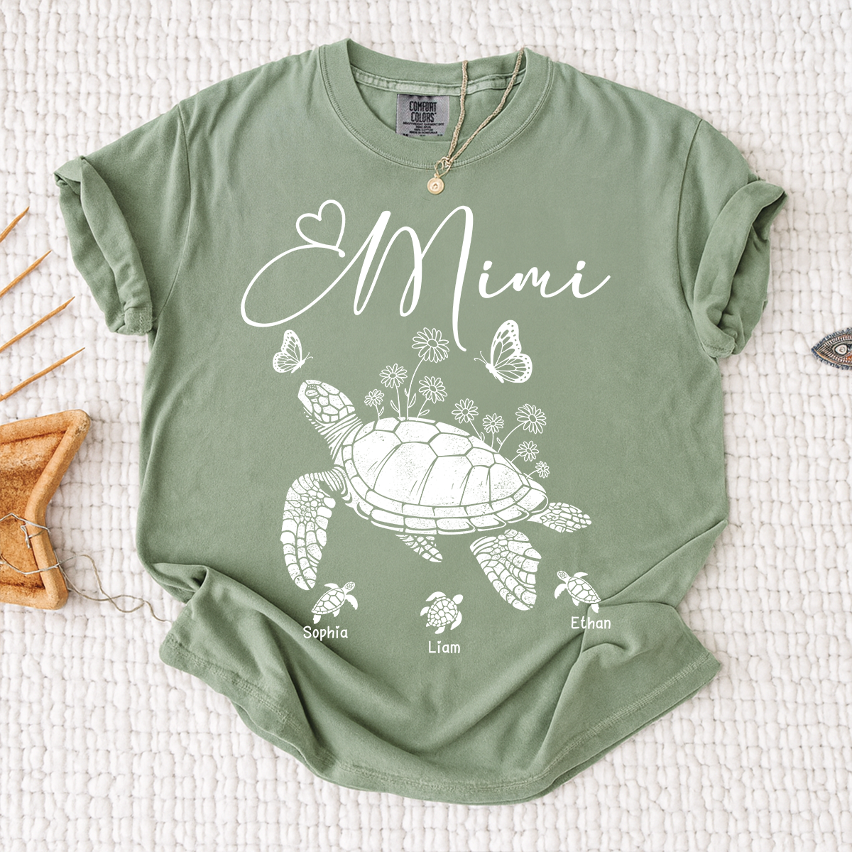 Comfort Colors® Personalized Mimi Shirt featuring A Turtle, Grandma And Grandchildren, A unique Gift For Grandma And Family