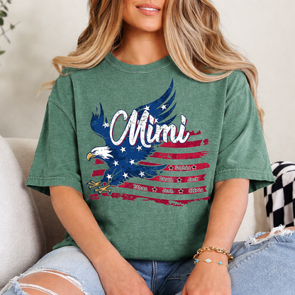 Custom NameEagle T Shirt, Personalized Grandkids Names American Flag Eagle Shirt 4th of July Gift for Grandma