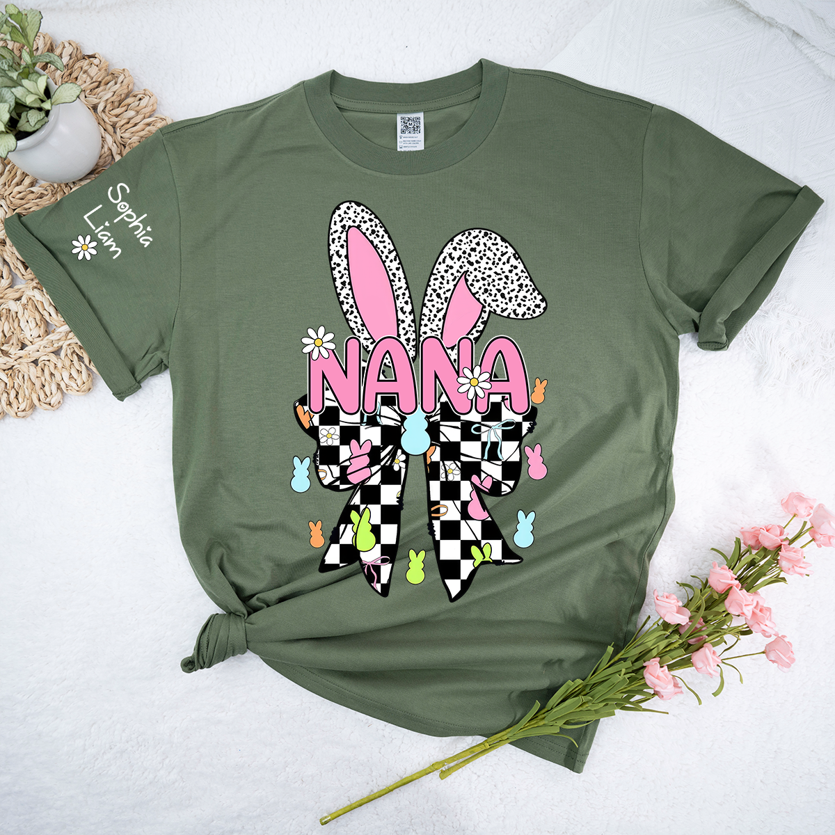 Nana Easter Bunny Shirt, Personalized Grandma T Shirt With Kids Names