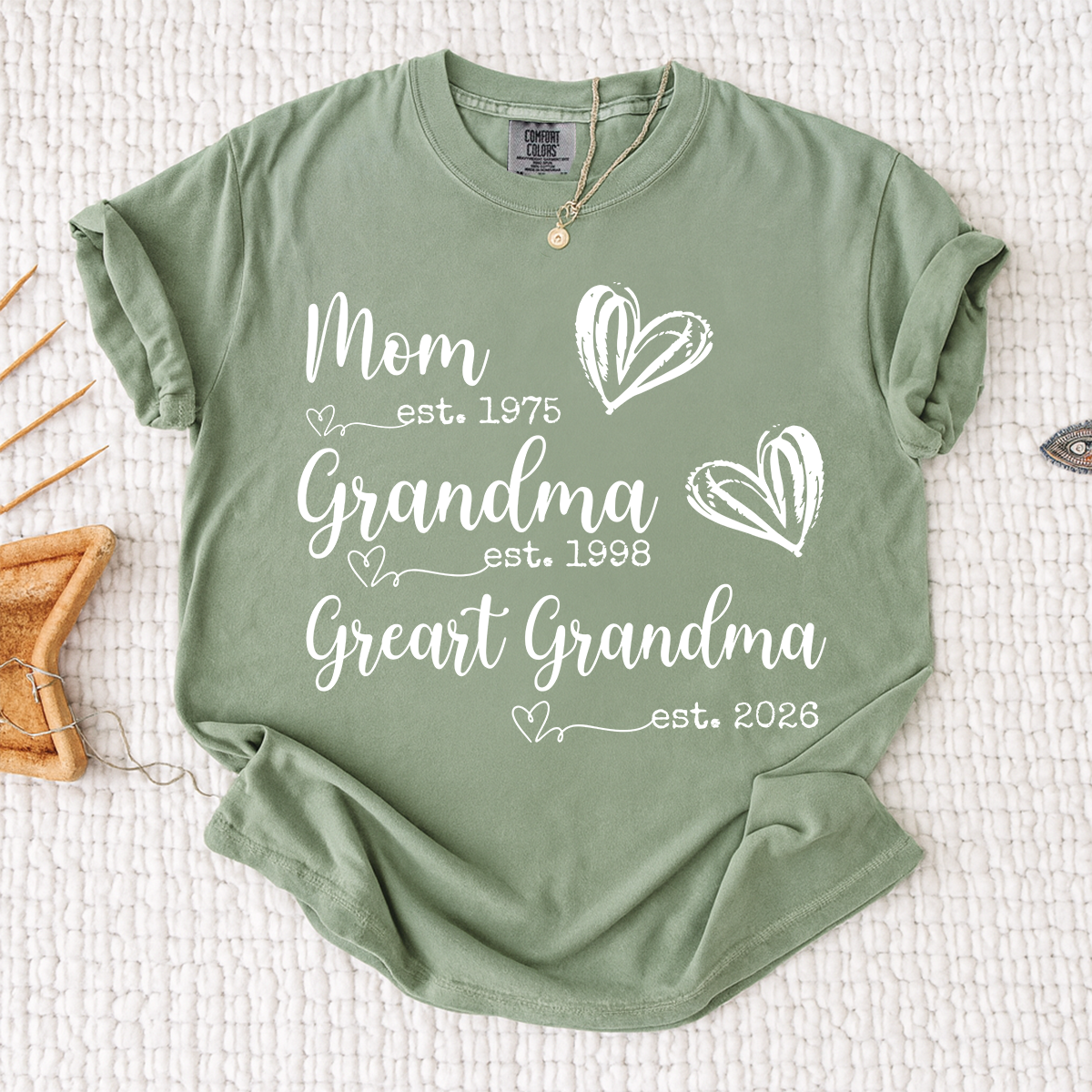 Comfort Colors® Custom T-Shirt for Mom, Grandma, and Great Grandma with EST Dates, Personalized Family Gift