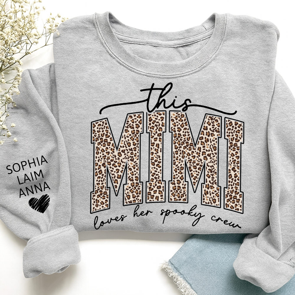 Custom Leopard This Mimi Love Her Spooky Crew, Grandma Sweatshirt with Kids’ Names